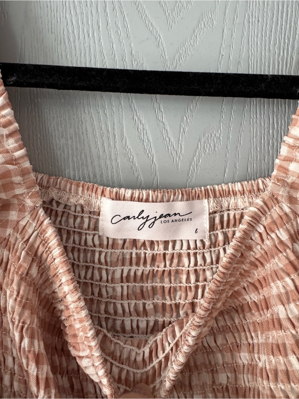 Smocked Gingham Puff-Sleeve Mini Dress - Blush - Picture 2 of 3